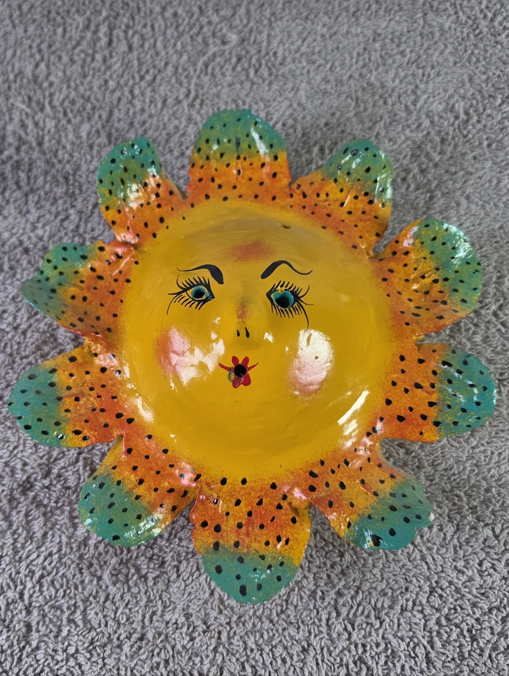 Hand-Painted Sun Face Wall Art - Yellow and Teal